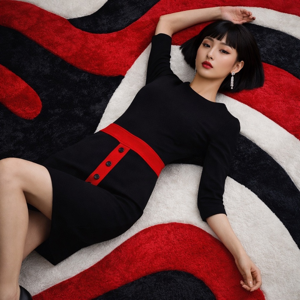 I.N. Studio Black and Red Vintage Dress - Size 8